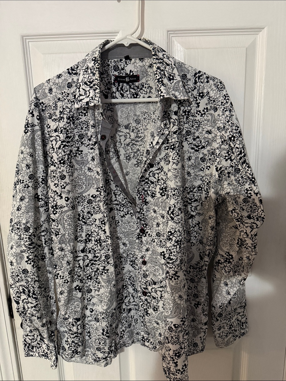 Stone Rose Black & White Floral-Paisley Button Down Shirt for women
